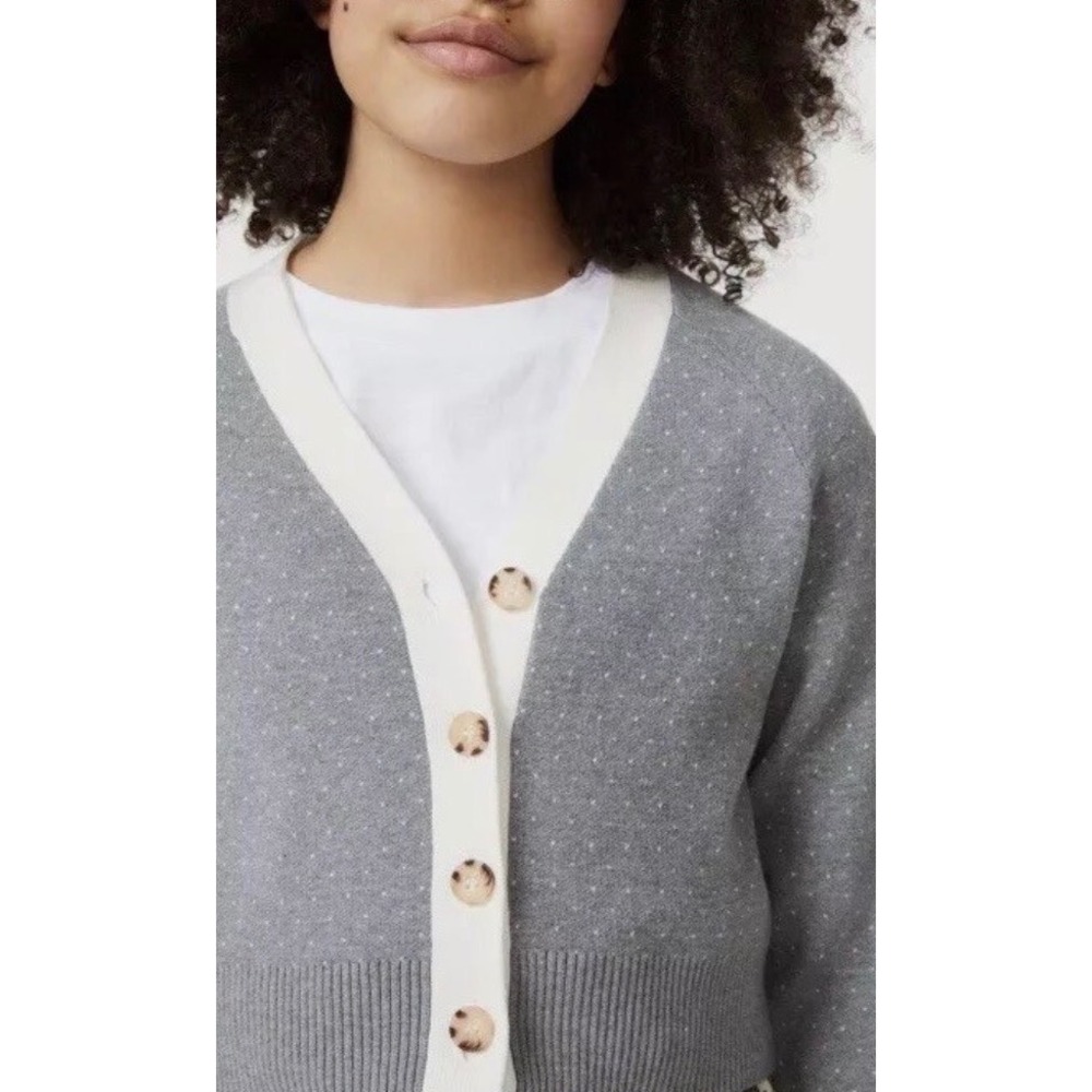 Free Assembly Kids Girls Gray Speckled Knit Cardigan Sweater Size S 6/6X‎ Button